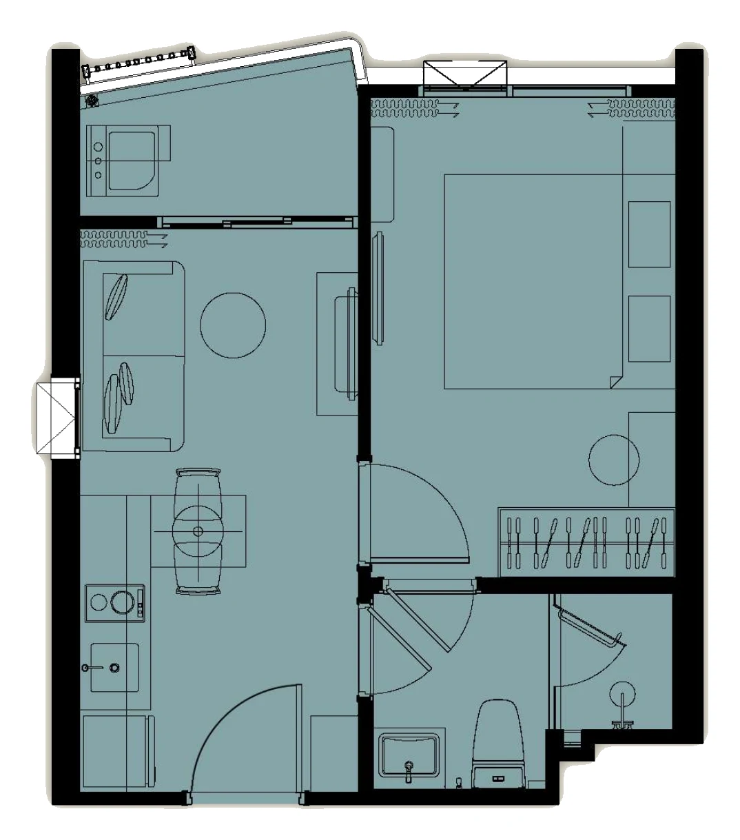 Plan · One-bedroom MC1, corner · 30.32 m²