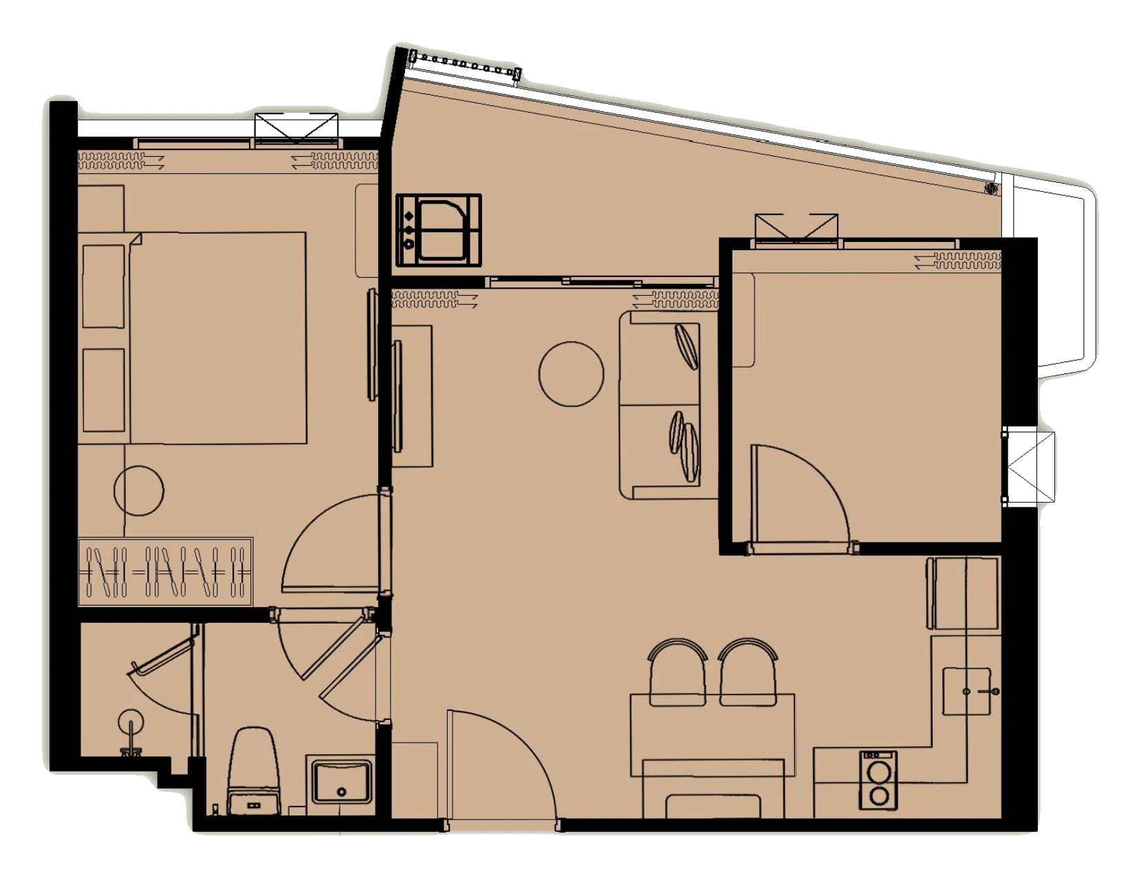 Plan · One-bedroom Plus C, corner · 46.54 m²