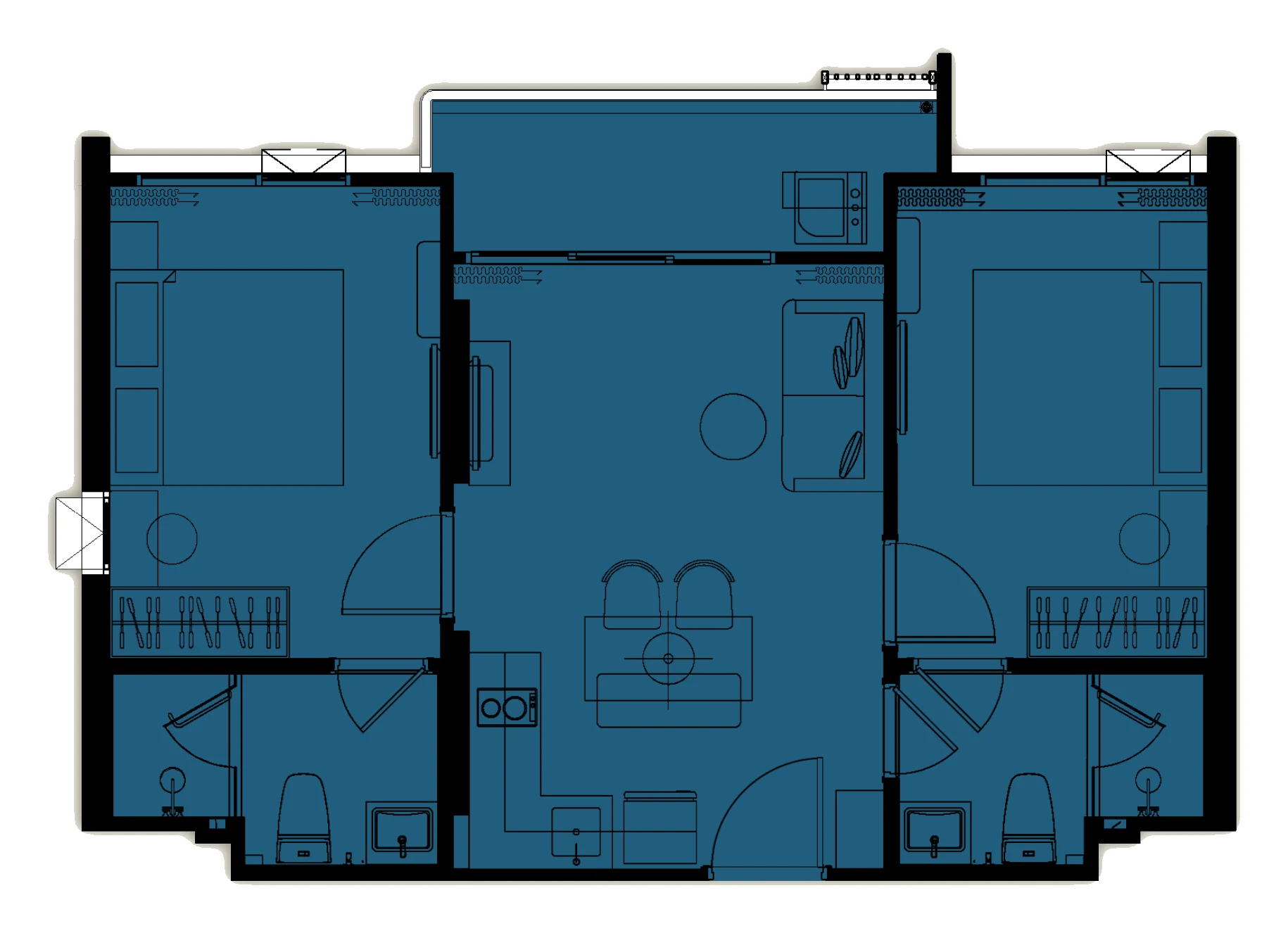Plan · Two-bedroom SC, corner · 55.65 m²